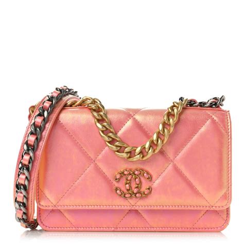 chanel pink iridescent wallet|CHANEL Iridescent Calfskin Quilted Chanel 19 Wallet On Chain WOC Pink .